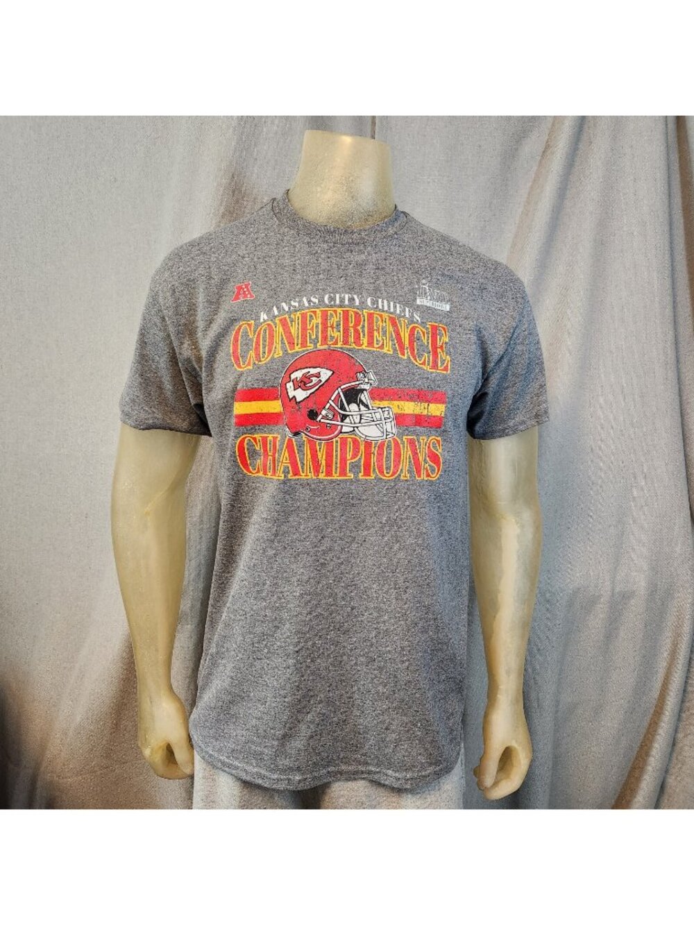 NFL Kansas City Chiefs AFC Conference Champions Gray T Shirt Tee Top SMALL NEW